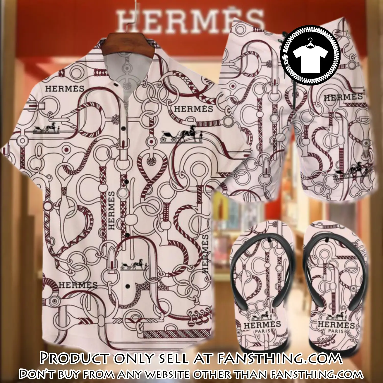 Hermes flip flops and combo hawaii shirt shorts luxury brand summer outfit hsf084 fst0013272